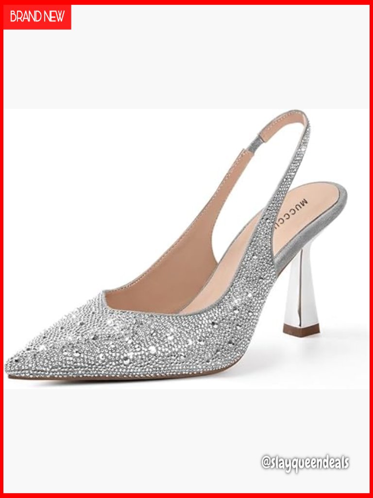Kitten Heel Slingback Pumps Rhinestone Pointed Toe Wedding Shoes Stiletto